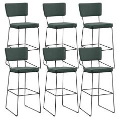 Imagem de Kit 06 Banquetas Alta Para Cozinha Sala Base em Aço Fixa Allana L02 Linho Verde Musgo - Lyam Decor