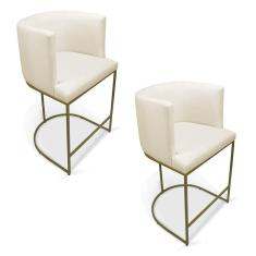 Imagem de Kit 2 Banquetas Paola Linho Base Metálica Dourada - D`rossi Cor A19 Bege