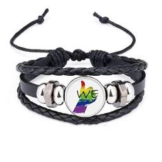 Imagem de DIYthinker LGBT Pulseira de couro trançado com bandeira de arco-íris