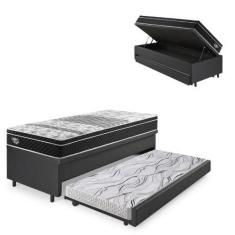 Imagem de Bicama Box Baú material sintético Linho Preto 88x188 com Colchão Grans