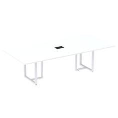 Imagem de Mesa De Reunião Com Caixa De Tomada Retangular 200 X 90 Cm Pé Tub Pe25 Em Mdp Branco Base Branca