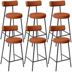 Imagem de Kit 06 Banquetas Baixa Para Cozinha Sala De Jantar Bancada Milão L02 Tecido Terracota