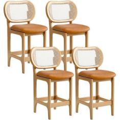 Imagem de Kit 4 Banquetas Baixa Bar Cozinha Sala de Jantar Betta L02 Mel Tela ma