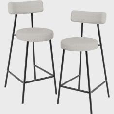 Imagem de Kit 02 Banquetas Baixa Para Cozinha Sala De Jantar Bar Bancada Milão L02 Bouclê Cru - Lyam Decor