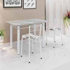 Imagem de Conjunto Sala de Jantar Mesa Retangular 100x60cm Tampo Granito Topázio 2 Banquetas Maragogi Yescasa Flor de Lotus/Branco