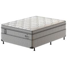 Imagem de Cama Box Casal Probel Alabama com Euro Pillow e Molas Ensacadas 68x138x188 cm - Branco/Cinza
