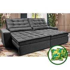 Imagem de Sofá Retrátil e Reclinável 2,52m Molas Ensacadas Cama Inbox Catar Velusoft Cinza
