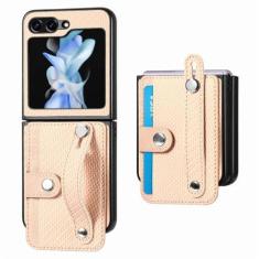 Imagem de Alça de pulso carteira titular do cartão caso do telefone para samsung galaxy z flip 6 5 4 3 flip5 flip6 5g escudo protetor de couro, cáqui, para galaxy z flip 4