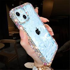 Imagem de Capa de telefone macia transparente com brilho brilhante e diamante para iPhone 14 13 12 Pro Max 11 XS XR 7 8 Plus SE 3 Capa de silicone transparente, azul claro, para iPhone 14