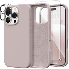 Imagem de GONEZ Capa compatível com iPhone 16 Pro Max, compatível com MagSafe, capa de silicone líquido, 2 protetores de tela + 2 protetores de lente, capa protetora completa à prova de choque para celular de