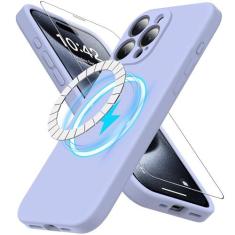 Imagem de Goodon Capa magnética para iPhone 15 Pro Max com protetor de tela - [compatível com MagSafe] - Capa de silicone macio de ajuste fino - Capa protetora à prova de choque para celular de 6,7 polegadas