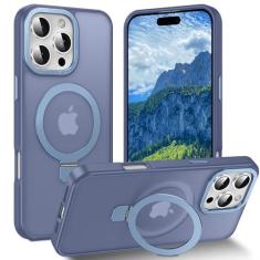 Imagem de Lufanbis Capa magnética para iPhone 16 Pro Max com suporte de anel, [proteção contra quedas de 3 pés] [toque aveludado] Capa de telefone fina translúcida fosca traseira à prova de choque para iPhone
