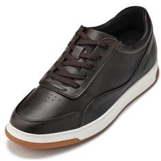 Imagem de CALTO Tênis masculino invisível que aumenta a altura – Tênis moderno de couro premium com cadarço – 6 cm mais alto, Expresso profundo, 37