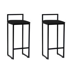 Imagem de Kit 2 Banquetas Altas Industriais Em Aço Dori Preto Assento Corino Preto - Cor: Preto