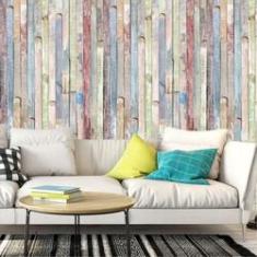 Imagem de Papel De Parede Madeira Tábuas Coloridas Adesivo Sala Quarto