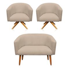 Imagem de Kit 1 Namoradeira 2L E 2 Poltronas Giratória Linho Bege