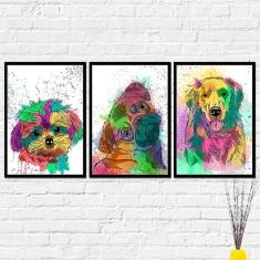 Imagem de Quadros Cachorro Dog Colorido Kit 3 Decorativos Decoração
