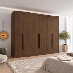 Imagem de Guarda Roupa Casal 6 Portas com Puxador de Madeiras 8 Gavetas Cacau