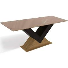 Imagem de Mesa Multiuso Cozinha Amora c/ Tampo Madeirado c/ Vidro 160x90cm Freijo/Bronze - Kappesberg