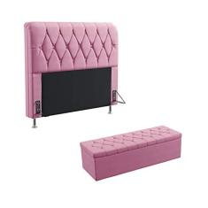 Imagem de Kit Cabeceira Estofada Decorativa Para Cama Box Sirius 195 Para Cama King e Calçadeira Sagitarius Sued Rosê Aradecor