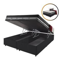 Imagem de Cama Box Queen Baú Preto + Colchão Molas Los Angeles 158cm