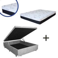 Imagem de Cama Box Baú Casal Colchão Molas Bonnel + Box Suede Cinza 138x188x59