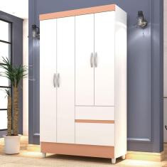 Imagem de Guarda-Roupa Solteiro San Diego 4 Portas 2 Gavetas Branco/Camarim - Pnr Móveis
