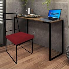 Imagem de Kit Escritório Stark Cadeira e Mesa Industrial Ferro Preto Tampo MDF Caramelo Suede Vermelho - Ahz Móveis