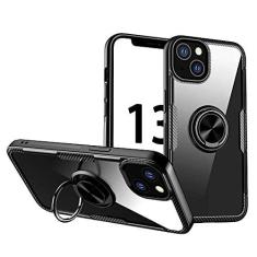 Imagem de SORAKA Capa transparente para iPhone 13 com suporte para anel,capa de PC rígida transparente Capa iPhone 13 com placa de metal para suporte magnético de telefone para carro