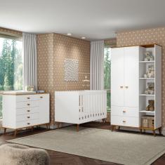 Imagem de Guarda-Roupa Bartira Ternura com 5 Nichos, 2 Portas, 2 Gavetas + Cômoda Ternura com 5 Gavetas e 1 Porta + Berço Móveis Estrela Ternura