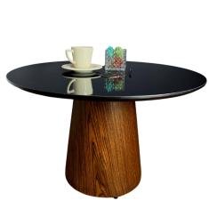 Imagem de Mesa de Centro Cone Tampo 60 cm em MDF Laqueado e Base em Madeira Natural Pau Ferro