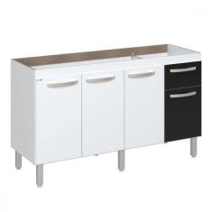 Imagem de Balcão Flat De Cozinha Para Pia 4 Portas 1 Gaveta 1,43 Branco Com Pret