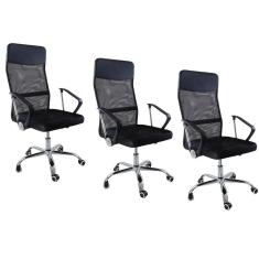 Imagem de Kit 3 Cadeiras de Escritorio Nagano Tela Mesh Ergonômica - Preto