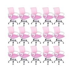 Imagem de Kit 15 Cadeiras De Escritório Begonia Tela Mesh Ergonômico Rosa