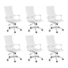 Imagem de Kit 6 Cadeiras escritório Esteirinha Diretor Home office - Branco