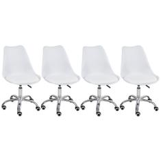 Imagem de Kit 4 Cadeiras Com Rodízios Tulipa Office Branco