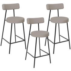 Imagem de Kit 03 Banquetas Baixa Para Cozinha Sala De Jantar Bancada Milão L02 Linho Bege