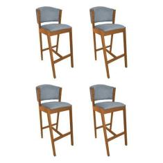 Imagem de Kit 4 Banquetas Alta de Madeira Maciça Cerejeira Premium Ana com Encos