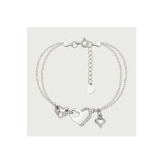 Imagem de Pulseira Três Corações em Prata com Zircônia e Ródio Branco