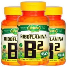 Imagem de Vitamina B2 Riboflavina Vegana 60 Caps De 500Mg Kit Com 3 - Unilife