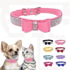 Imagem de Coleira de strass para cães pequenos, coleiras de gatos de estimação de diamante com laço, cristal brilhante bonito ajustável para XXS XS cães de raças pequenas, médias grandes, filhotes, meninas,