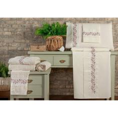 Imagem de Jogo De Cama 4 Peças Leaves Casal + Jogo De Banho Leaves 4 Peças - Mercado Bordado - Palha/rosê