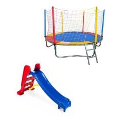 Imagem de Cama Elástica Pula Pula Trampolim 2,30M Nacional + Escorregador Médio