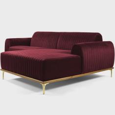 Imagem de Sofá 6 Lugares com Chaise Direito Para Sala Molino 350 cm D02 Veludo Marsala C-278 - Lyam Decor