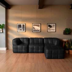 Imagem de sofá guldi popup com 2 módulos canto central e puff corino preto