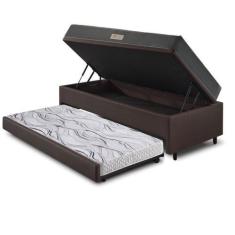 Imagem de Bicama Box Baú 88X188x42 Revestimento Sintético Marrom Com Colchão De