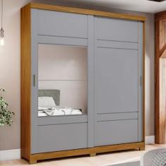 Imagem de Guarda-Roupa Casal Turin 2 Portas 3 Gavetas com Espelho Nature/Cinza -