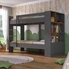 Imagem de Beliche Juvenil Jonava 2 Portas Com Estante Espresso Móveis Grafite/No