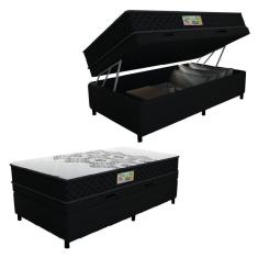 Imagem de Cama Box Baú Solteiro Gazin Colchão Espuma D33 Duo Balance Suede 88x188x63cm Preto/branco