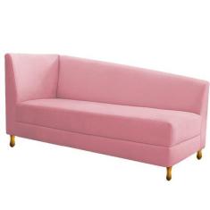Imagem de Recamier Divã Valéria 185cm Lado Direito Suede Rosa Bebê - Amarena Móv